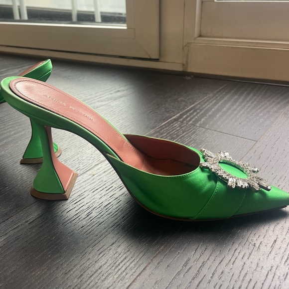 Amina Muaddi Begum Green “Frog” Satin Martini Heels 95mm Sz 38.5 - Picture 8 of 10